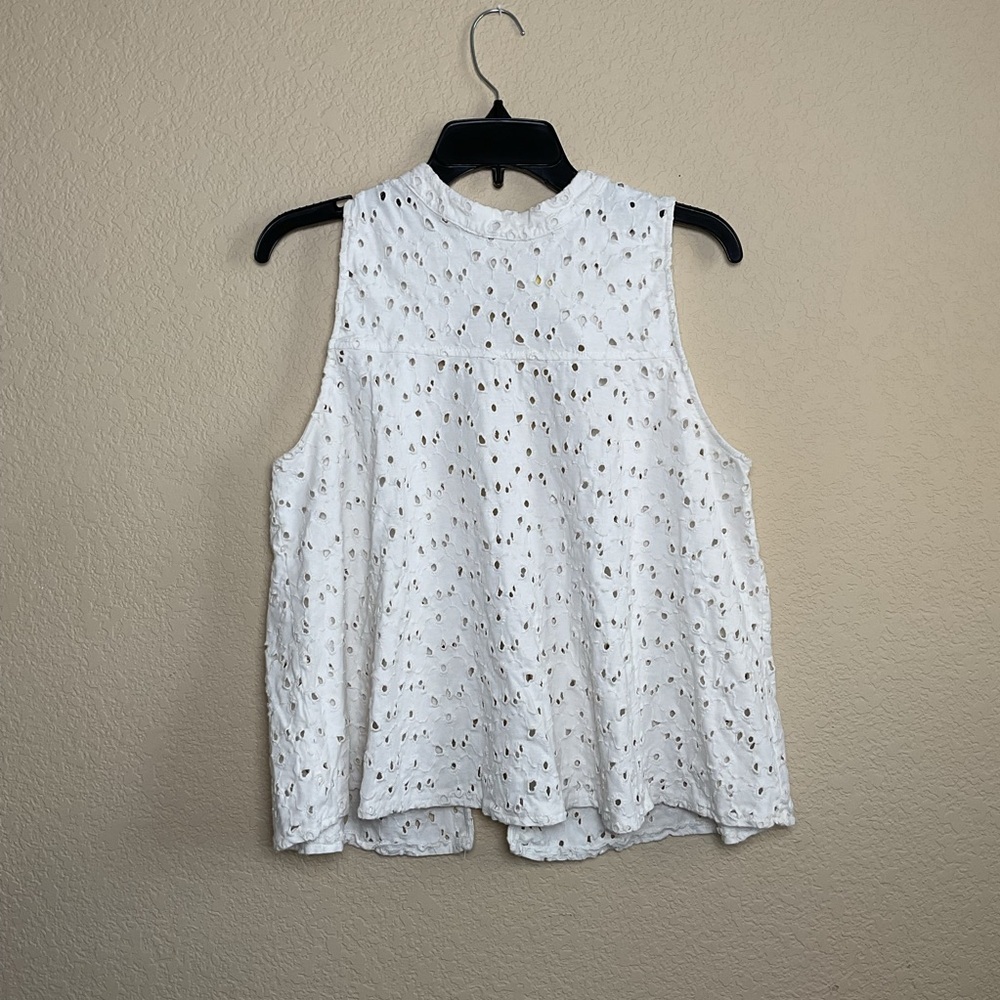 Free People Womens Large Off White Eyelet Embroidered‎ Open Back Sleeveless Top